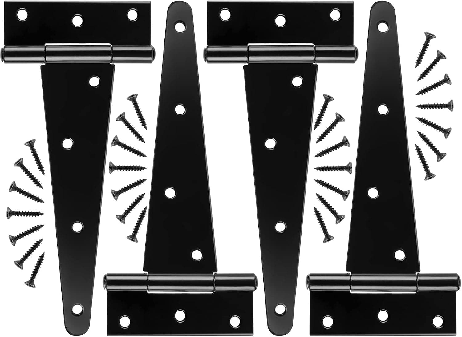 Gate Hinges Heavy Duty, Black T-Strap Strap Shed Hinge,180° Barn Door Hinges,Fence Gate Hardware Kit，Includes Anti-Rust Screws（4pcs，8inch）