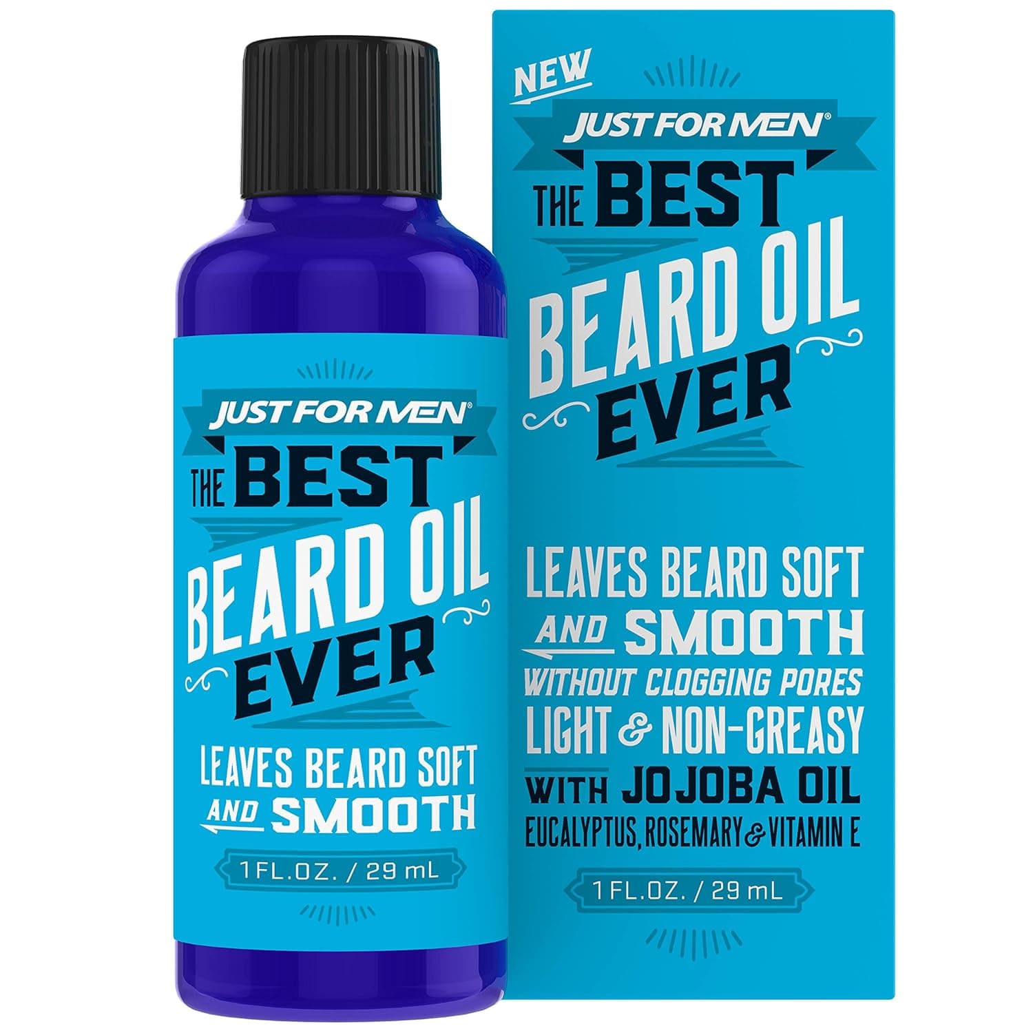 Just For Men The Best Beard Oil Ever, Supports Growth, Made with Vitamin E, Eucalyptus, Rosemary, and Jojoba Oil, Smoothes and Softens without clogging pores, Light & Nongreasy, 1 Fl Oz