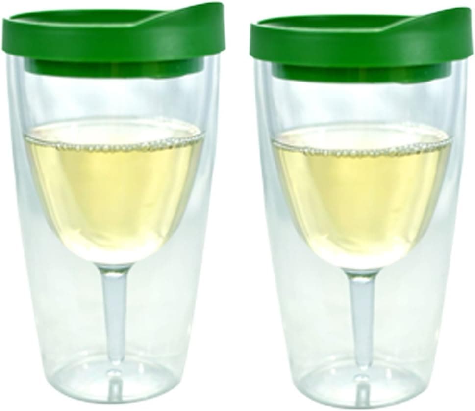 Green Lid Wine Tumbler, 16oz, 2 Pack - Southern Homewares - Insulated Double Wall Acrylic w/See Through Cup