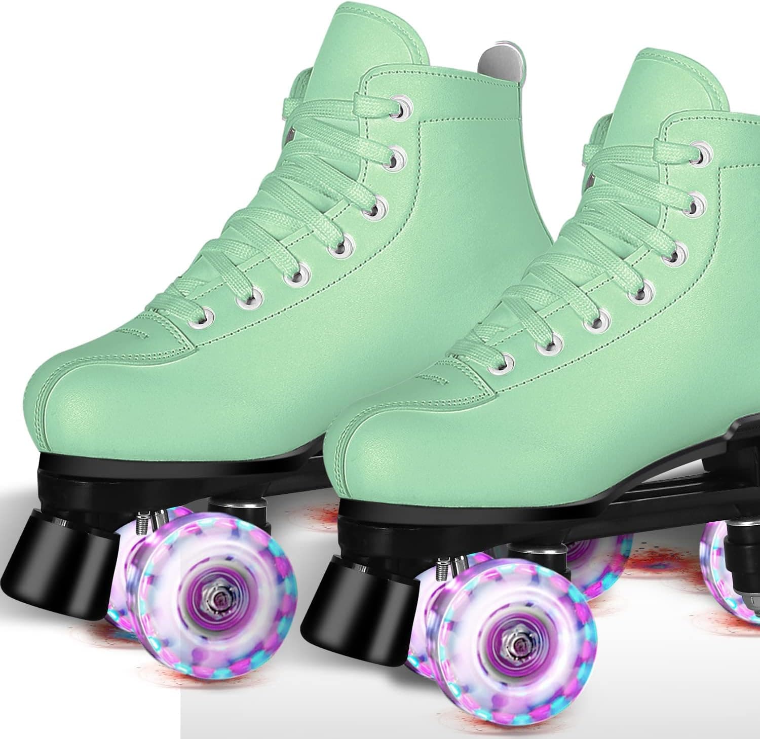 PERZCARE Roller Skates for Women&Girls,Classic Double Row 4 Wheels Shiny Quad Men's Skates,PU Leather High-top Roller Skates for Teens/Adult/Boys/Unisex Indoor/Outdoor
