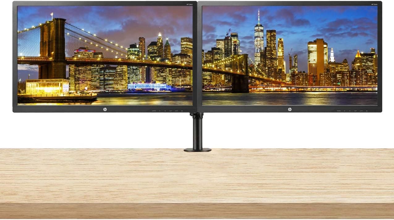 HP 24uh 24-inch Full HD 1920 x 1080 LED Backlit LCD Monitor 2-Pack Bundle with HDMI, VGA, DVI Ports, and Desk Mount Clamp Dual Monitor Stand