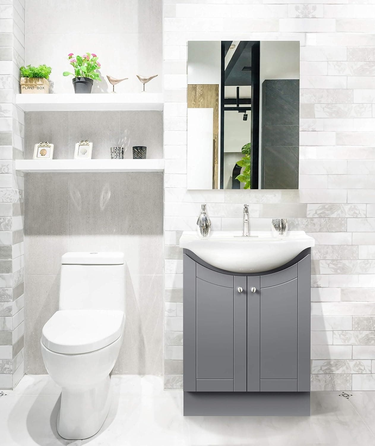 Magick Woods Eurostone 24" Space Saving Bath Vanity with Porcelain Top, Gray