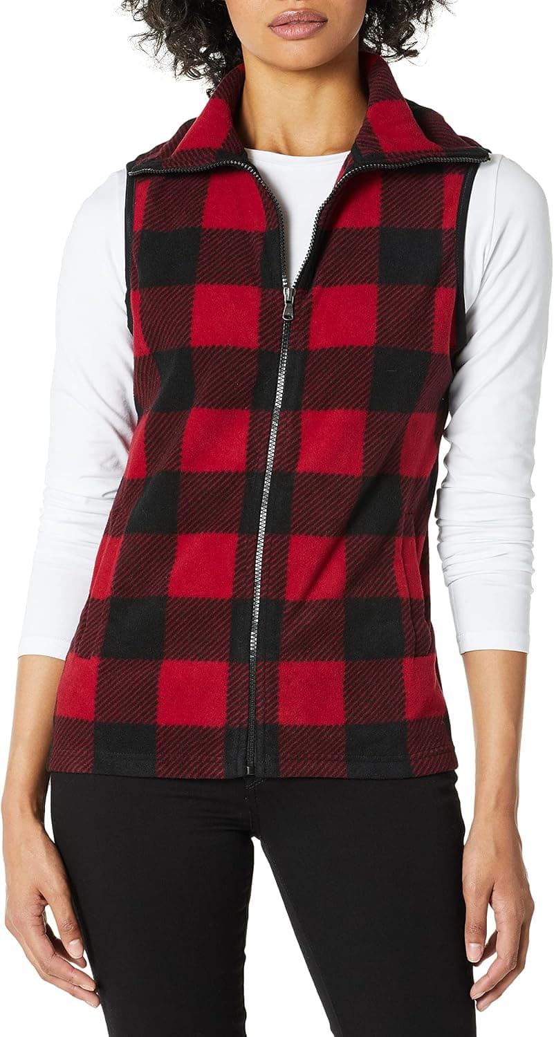 Chaps womens Plaid Pattern Fashion Mockneck Sleeveless Vest