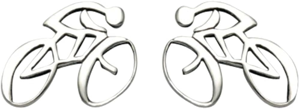 Sterling Silver Road Bike w/Rider Stud Earrings