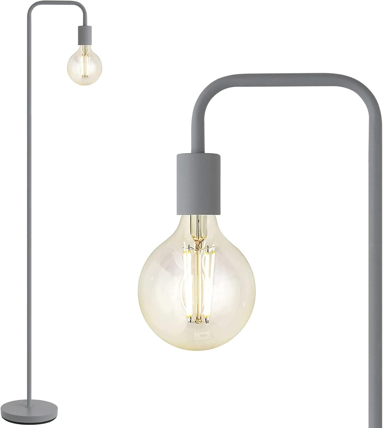 BoostArea Floor Lamp, Industrial Floor Lamp, 63In Standing Lamp, E26 Socket, On/Off Footswitch, Whole Metal, Modern Floor Lamp for Bedroom/Living Room/Office, Minimalist, Vintage, Mid-Age, Silver