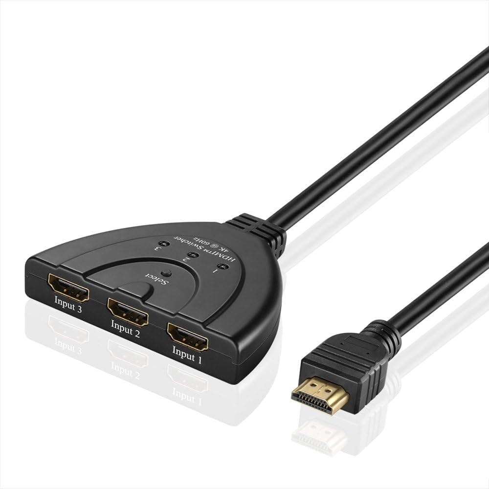 TNP 3 Port 3 in 1 Out HDMI Switcher Selector Box Supports 4K 60Hz, HDR, HDCP 2.2, Ultra HD UHD 4Kx2K @ 60Hz / 30Hz, 1080P, 3D, High-Speed HDMI Video Audio with Manual/Automatic Switching Hub