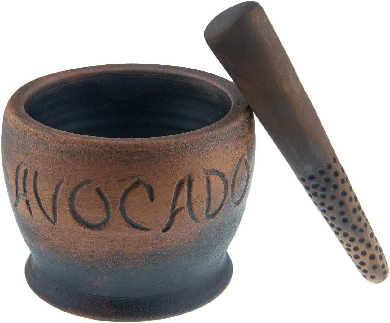 Mortar and Pestle Set, Medium Size, 3.5 Inch Holds 1.5 CupS, Avocado Bowl, Heavy Duty Unpolished Clay Bowl, Guacamole Molcajete Bowl, Kitchen Spices, Herbs, Pesto Grinder. Guacamole Bowl
