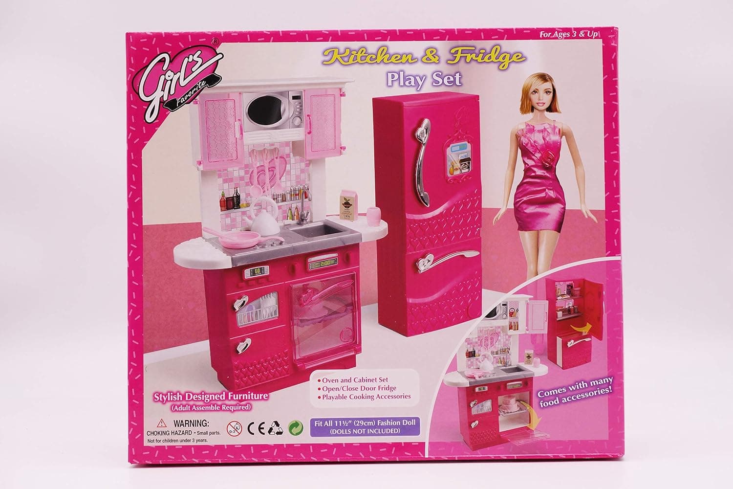 Girl's Favorite/Gloria Kitchen & Fridge Play Set Doll Furniture (No. 3016)
