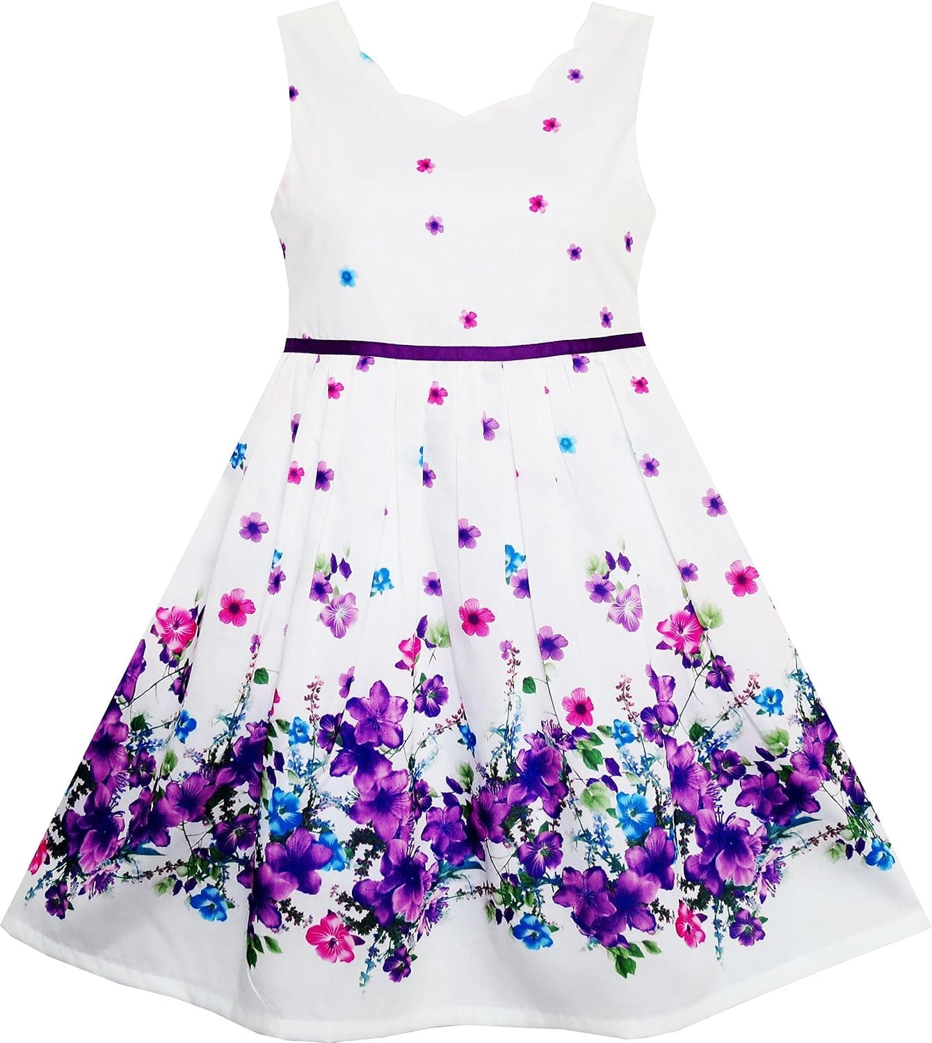 Sunny Fashion Girls Dress Purple Sunflower Green Leaves