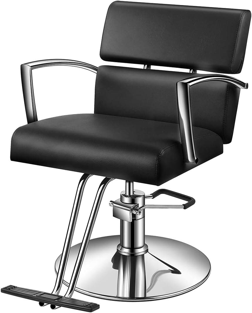 Baasha Salon Chair Beauty Barber Chair with Vented Back Design, Black Hair Salon Chair, Stain Resistant Leather Beauty Spa Equipment Salon Chair for Hair Stylist Women Man