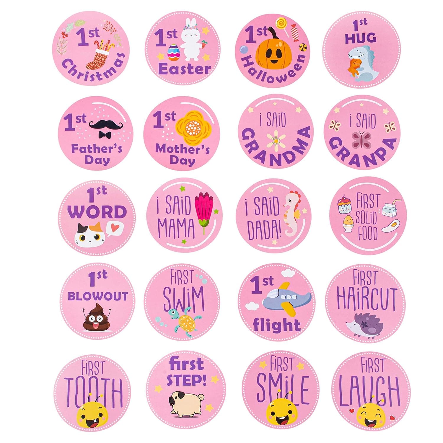 Baby Monthly Milestone Stickers for Girls | 50 Pack | Cute Keepsake Box | Pink or Blue | Week, Month, Holiday, Funny, Original Milestones Stickers (Pink)