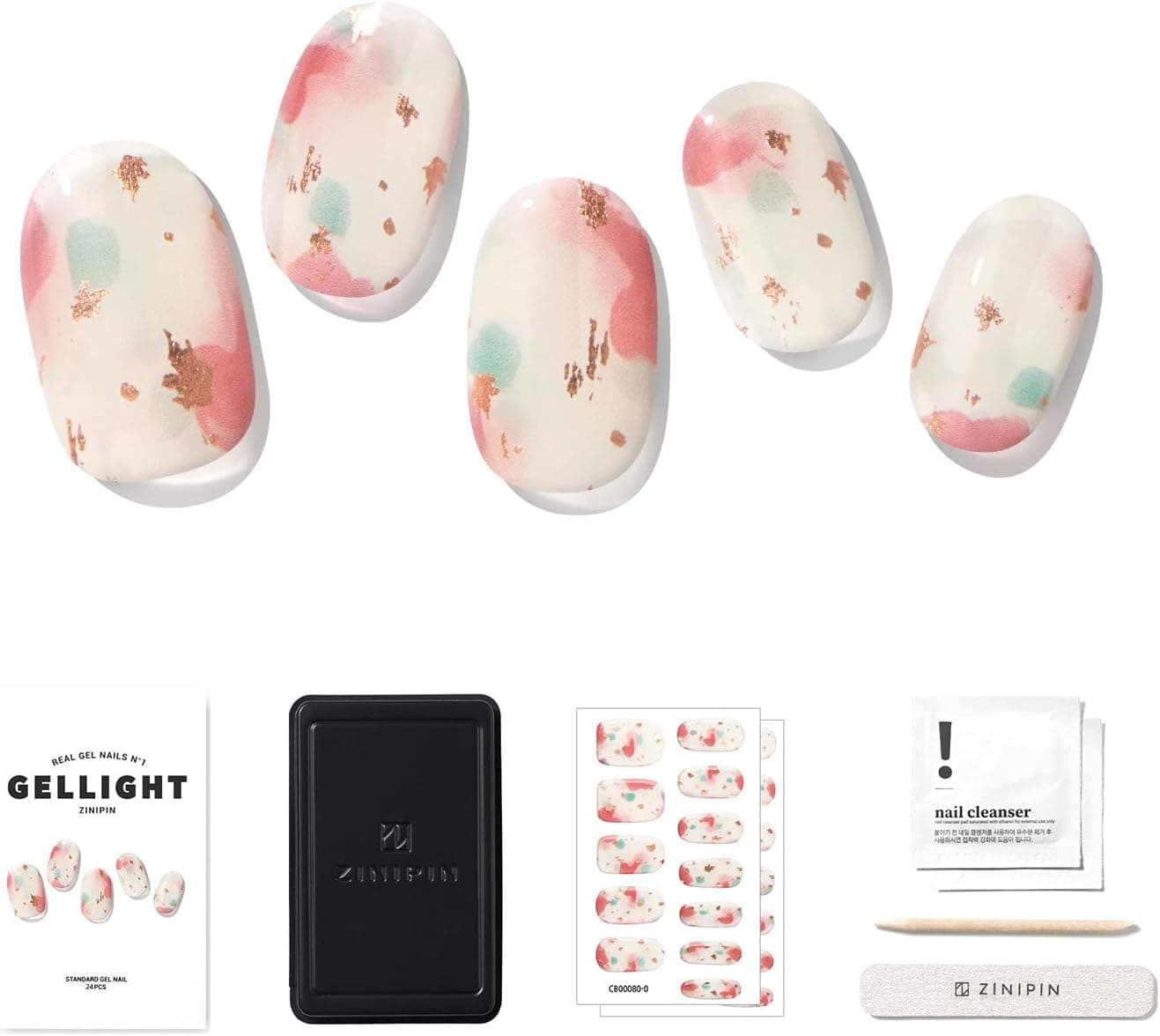 Zinipin Gellight Semi-Cured Gel Nail Strips | 24 Nail Wraps | Includes Nail Wipes, Cuticle Stick & Nail File (Cantabile)