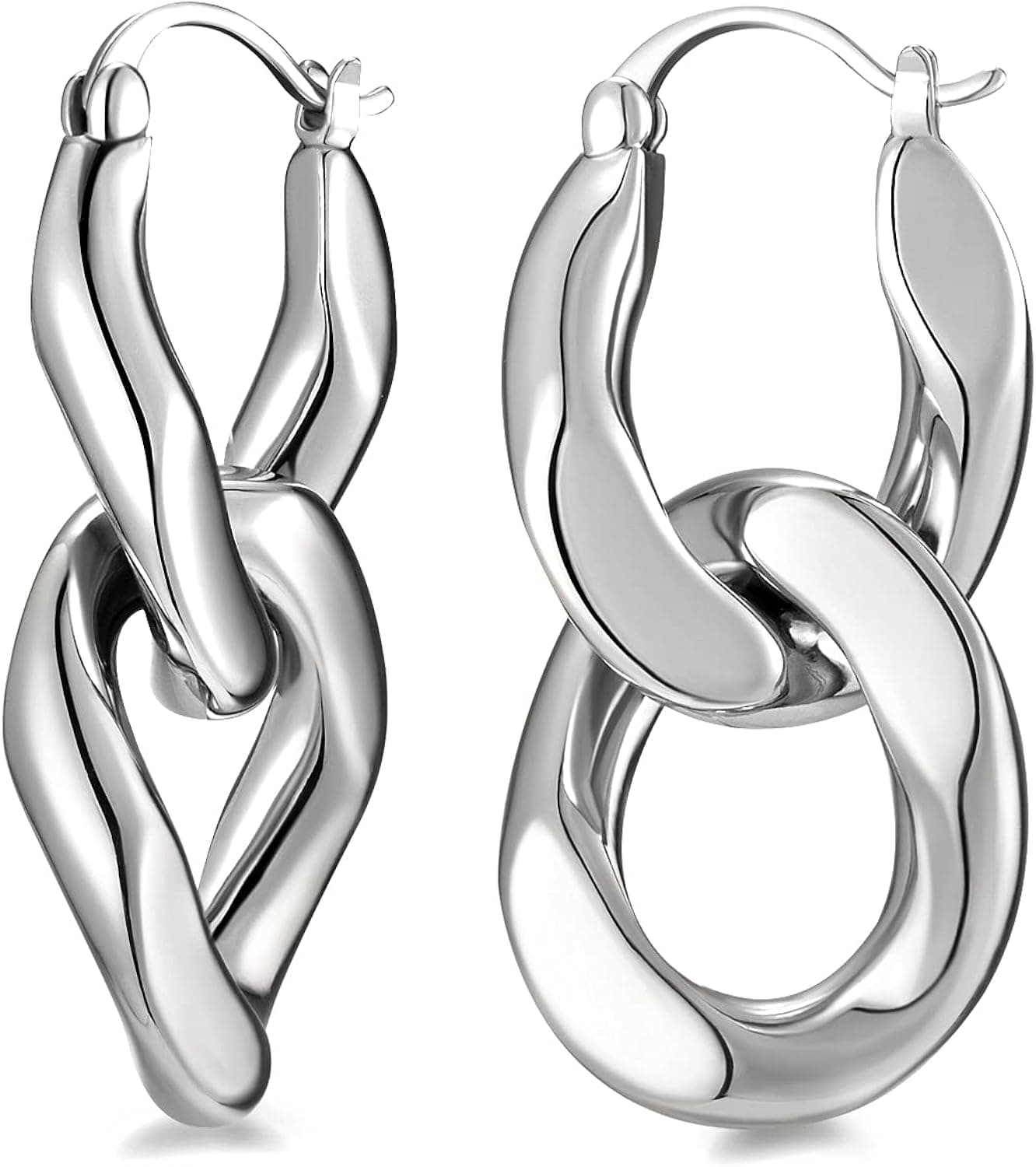 SWEETV Hoop Earrings for Women Detachable Double Hoops Surgical Steel Earrings Hypoallergenic Earrings