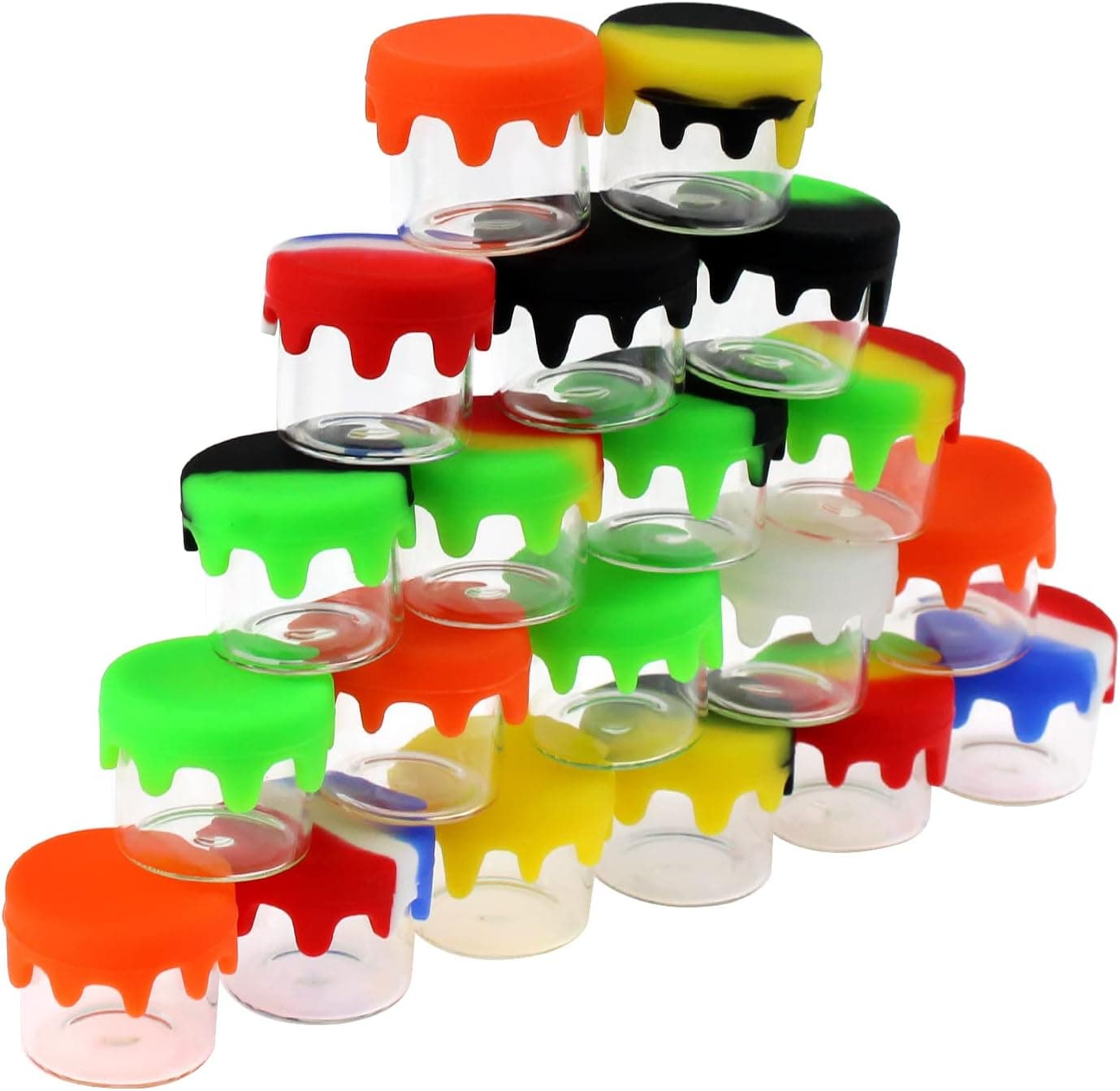 Glass Concentrate Container with Silicone Lids 48-Pack 6ml Round No-Neck Storage Jar for Oil, Lip Balm, Wax, Cosmetics by ooDuo, Multi