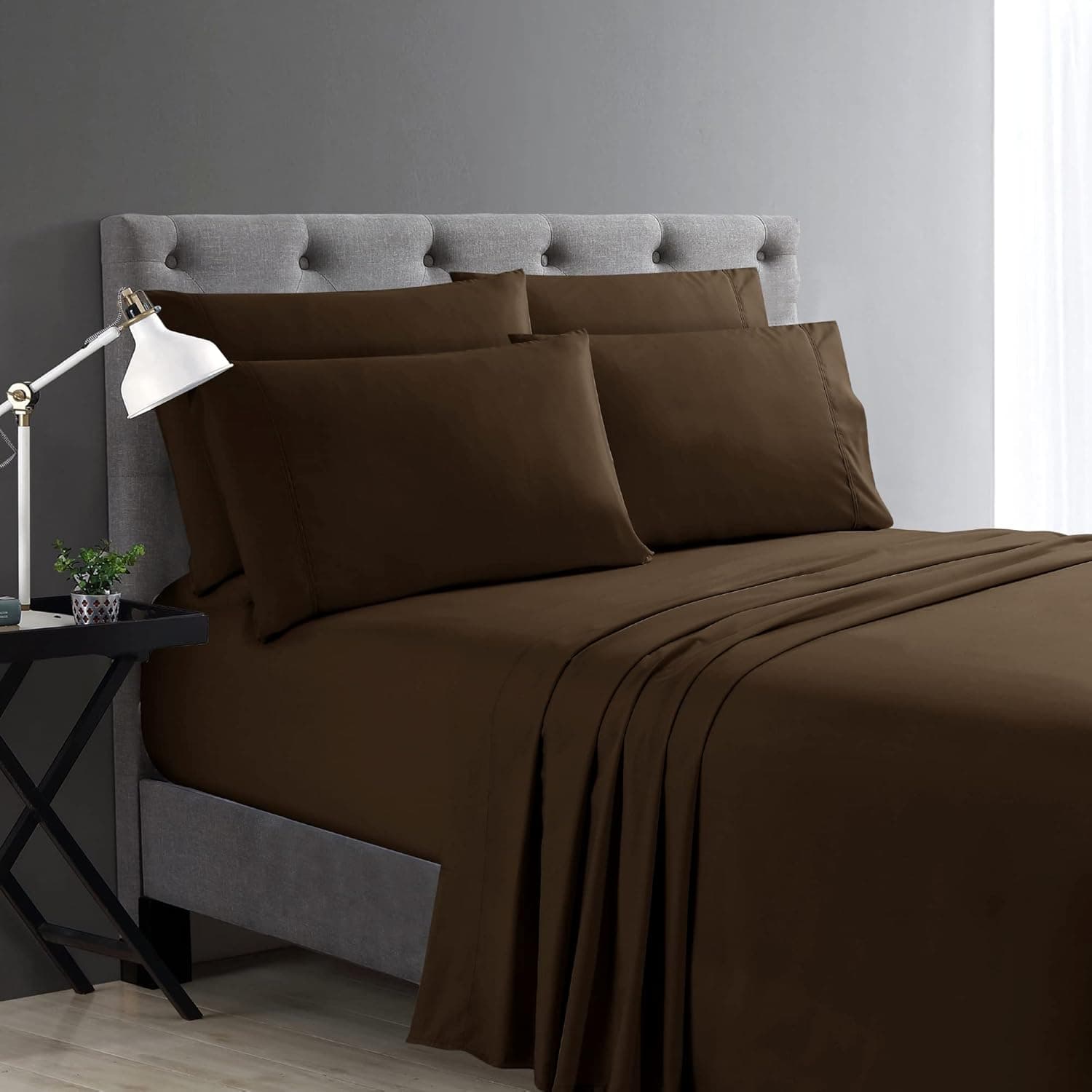 Home Collection Micro Caress Luxurious Sheet Set, 90GSM 4 -Piece Queen Size with 2 Additional Pillowcase, Brown Color