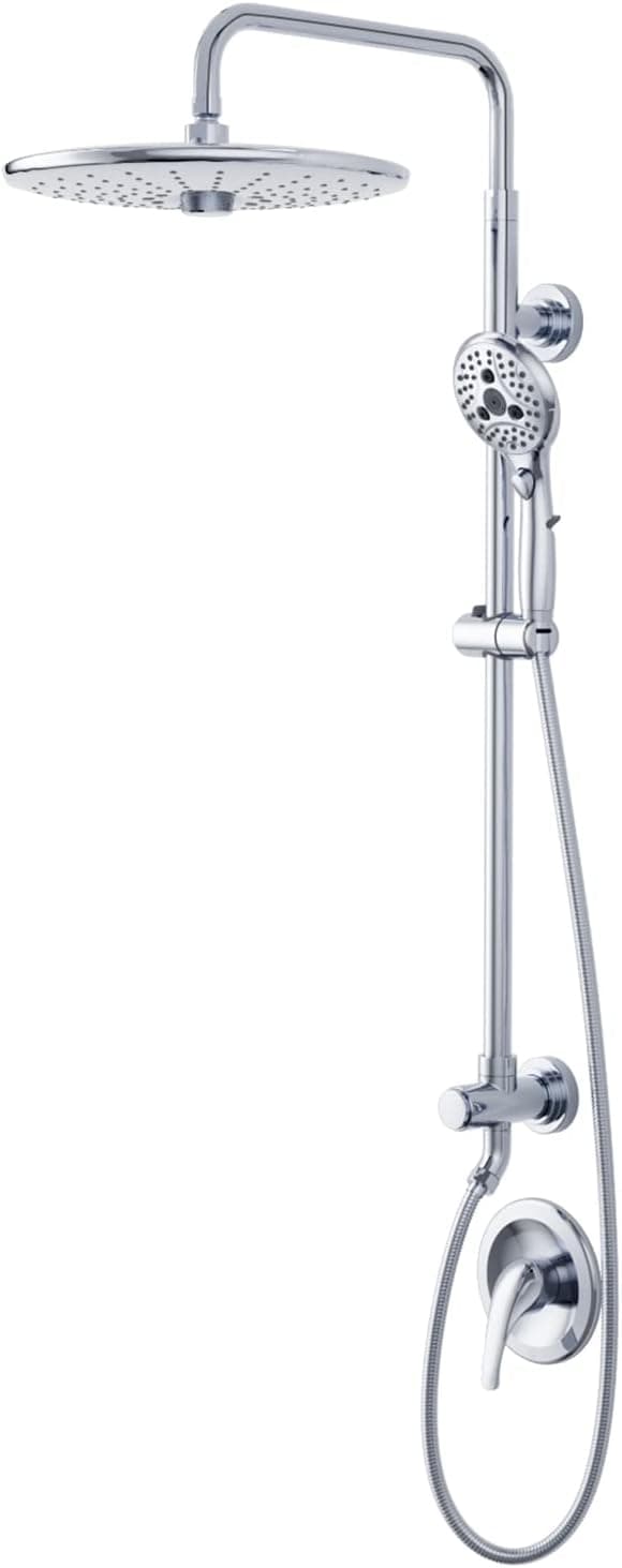 SR SUN RISE 10 Inch Shower Fixtures with 1.8 GPM Rain Showerhead and Hand Shower 27.6" Slide Bar Shower Faucet Set Complete for Easy Reach, Single Handle Design Shower Valve Include, Polished Chrome