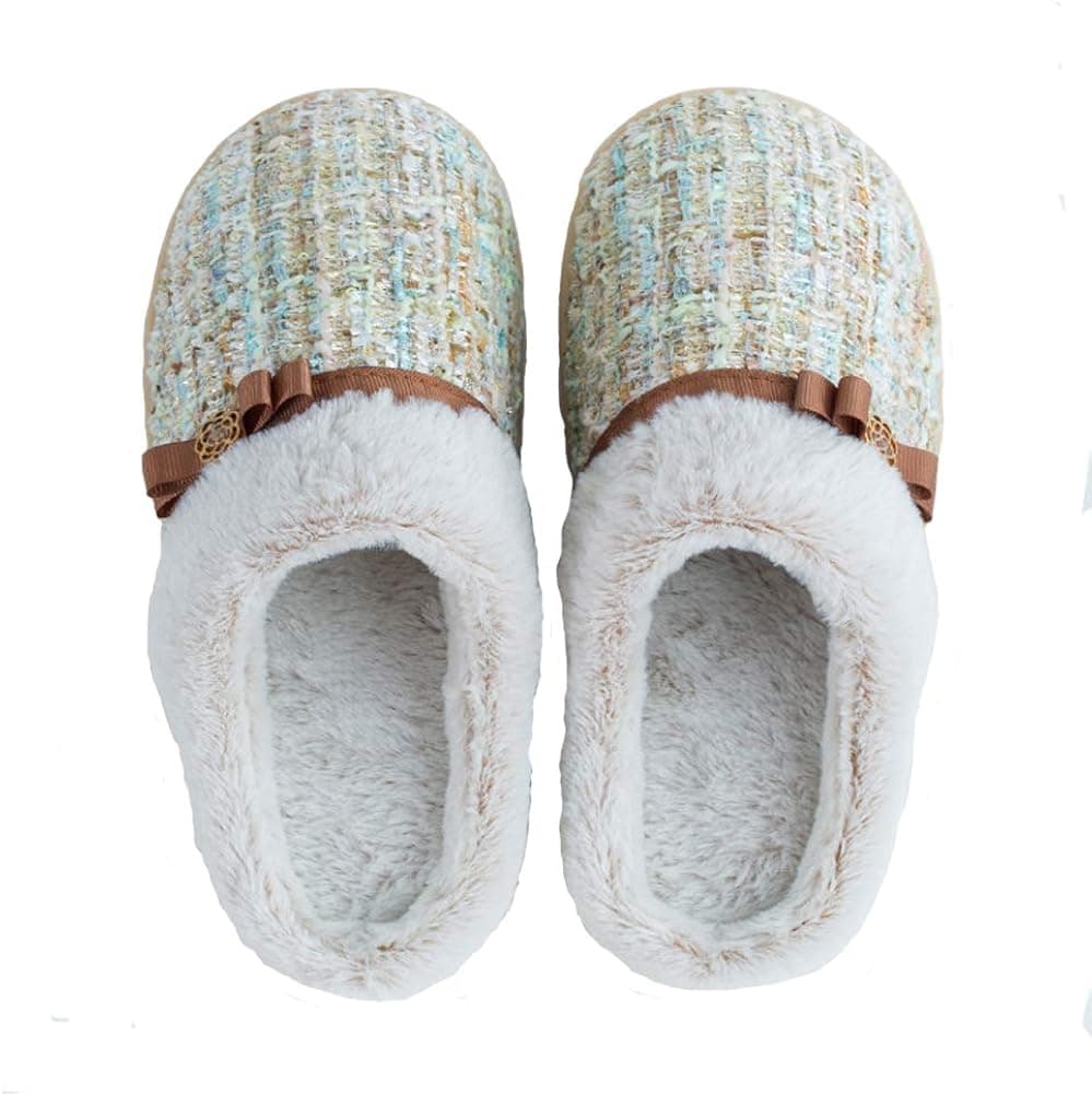 Mens Womens House Knitted Cotton Plush Slippers Skid for Indoor and Outdoor Use