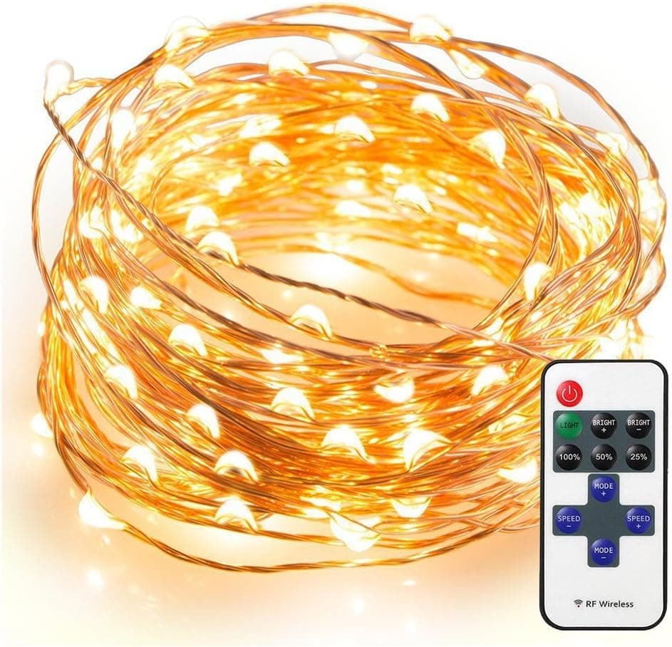 Starry String Lights, Lantoo 100 LEDs 33ft Copper Wire String Lights Powered by USB Port, Led Firefly Lights for Christmas Party, Outdoor Patio, Deck (Warm White, IP67 Waterproof)