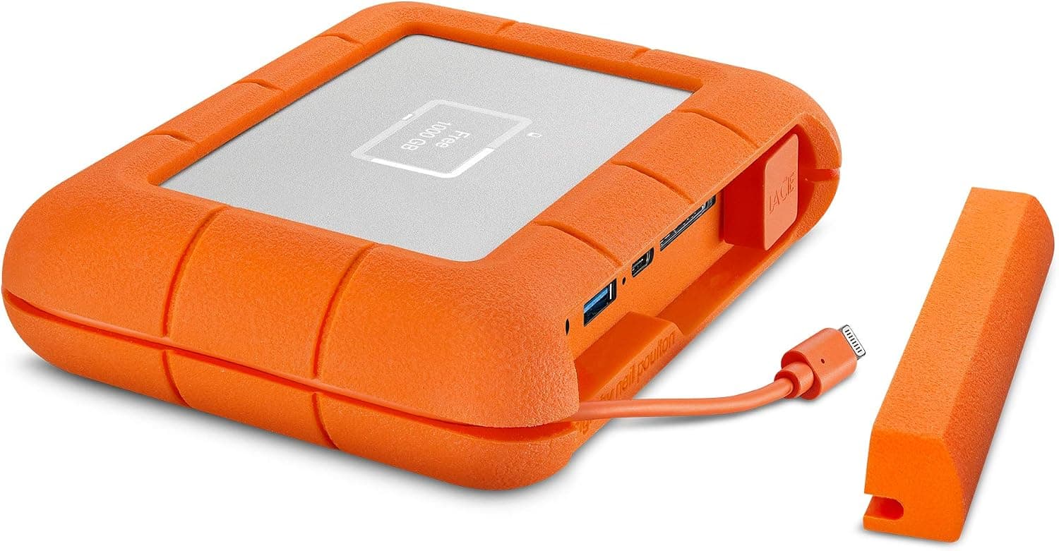 LaCie Rugged BOSS SSD 1TB Solid State Drive — USB-C USB 3.0 with SD Card CF Card Slots, Drop Shock Dust Water Resistant, 1 Month Adobe CC (STJB1000800)