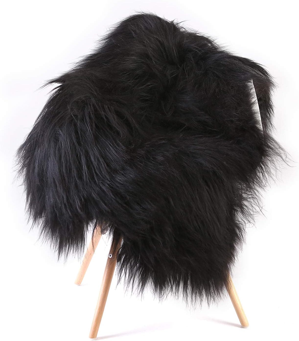 White, Fluffy, Soft and Silky Genuine Icelandic Sheepskin Wool Rug (M 44" Black)