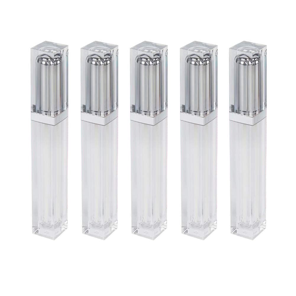 erioctry 5 Pieces 7ml/0.24oz Acrylic Clear Square Lip Gloss Tubes with Wand Empty Refillable Mini Lipstick Samples Makeup Cosmetic Applicator Bottle Dispenser Container for DIY Business