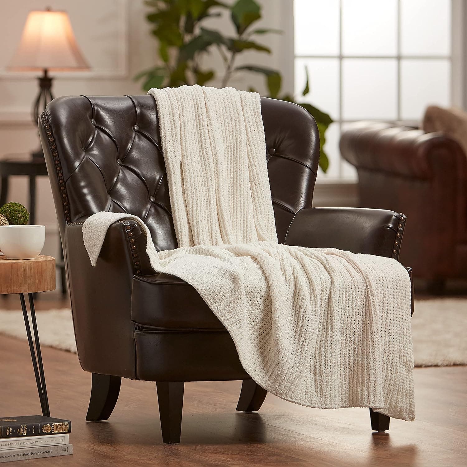 Chanasya Knit Chenille Throw Blanket - Soft, Plush Decorative Throw Blanket - 50" x 65” - Pearl