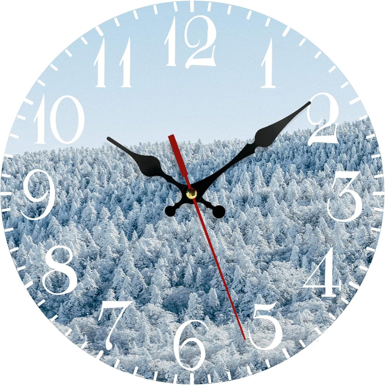 Emvency Farmhouse Winter Wall Clock Battery Operated Silent Non-Ticking, Snowy Frorest Rustic Decorative Wall Clocks for School Home Kitchen Bathroom Living Room Office(12 Inch)