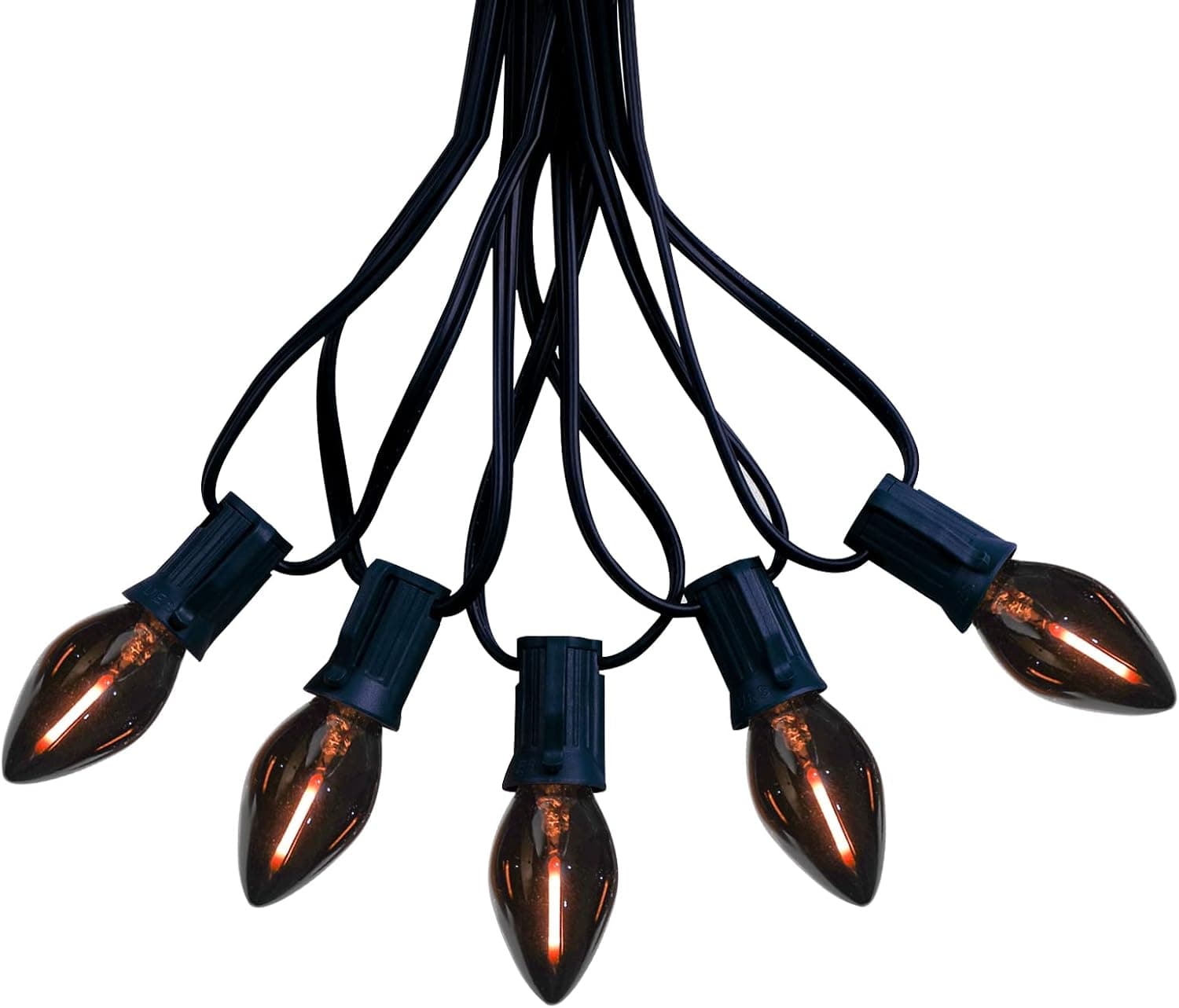 25Ft Halloween LED String Lights, C7 Halloween Black String Lights with 27 Clear Black LED Bulbs, Outdoor Halloween Decoration Lights for Patio, Backyard, Halloween Party Decoration, Black Wire