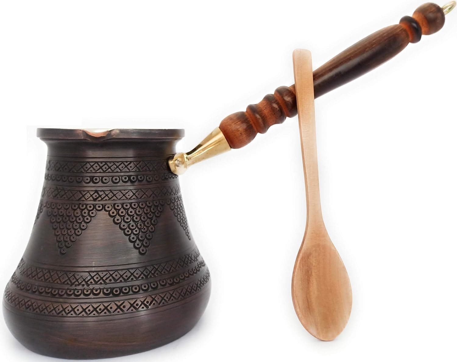 DEDE Copper - PCZ Series (XXLarge-28fl.oz) - Thickest Solid Copper Engraved/Hammered Turkish Greek Arabic Coffee Pot with Wooden Handle, Stovetop Coffee Maker Cezve,Jezve,Jazva,Ibrik,Briki (Antique)