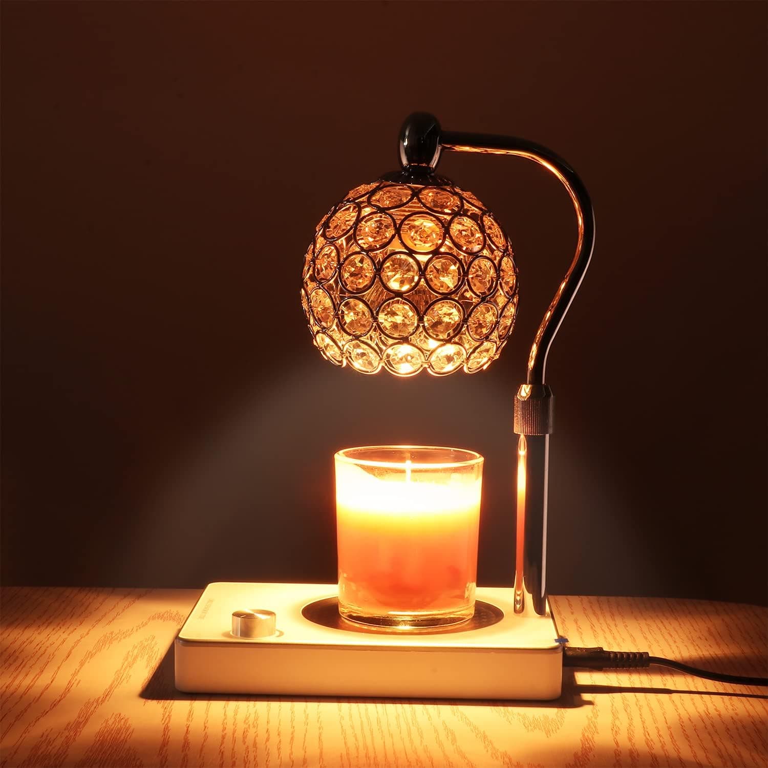 Candle Warmer, Crystal Lampshade Candle Lamp Warmer, Electric Candle Wax Warmer, No Flame Candle Lamp Adjustable Height and Brightness Warmer Lamp for Bedroom Decor(Silver)