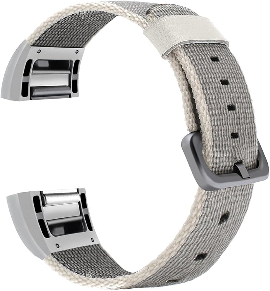 CUZOW Woven Nylon Replacement Watch Bands for Fitbit Charge 2 (Nylon-Silver)