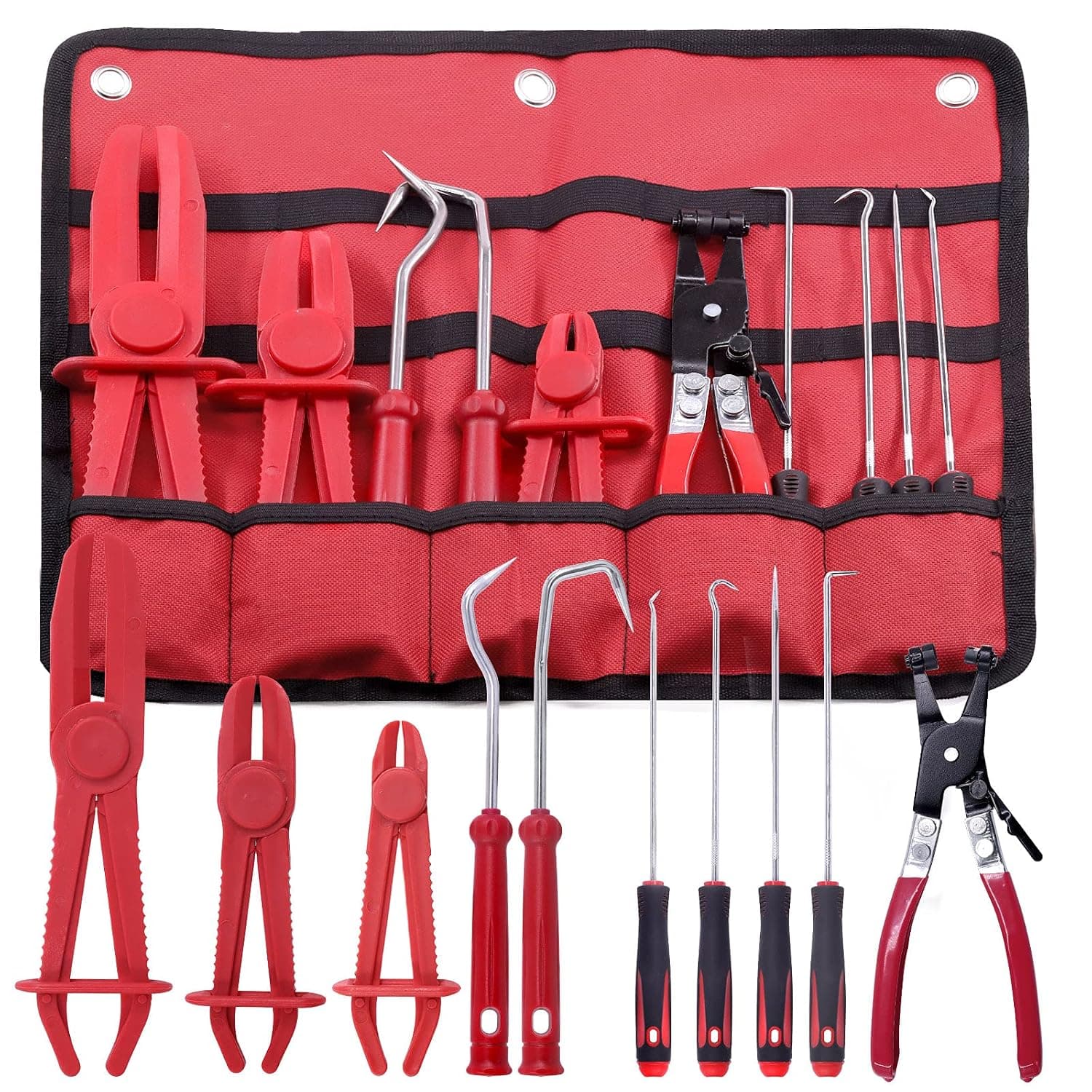 Cimeton 11Pcs Hose Clamp Pliers Set Including 3Pcs Hose Clamp Pliers, 1Pc Car Water Pipe Locking Pliers and 6Pcs Hose Removal Hooks Set for Hose Installations