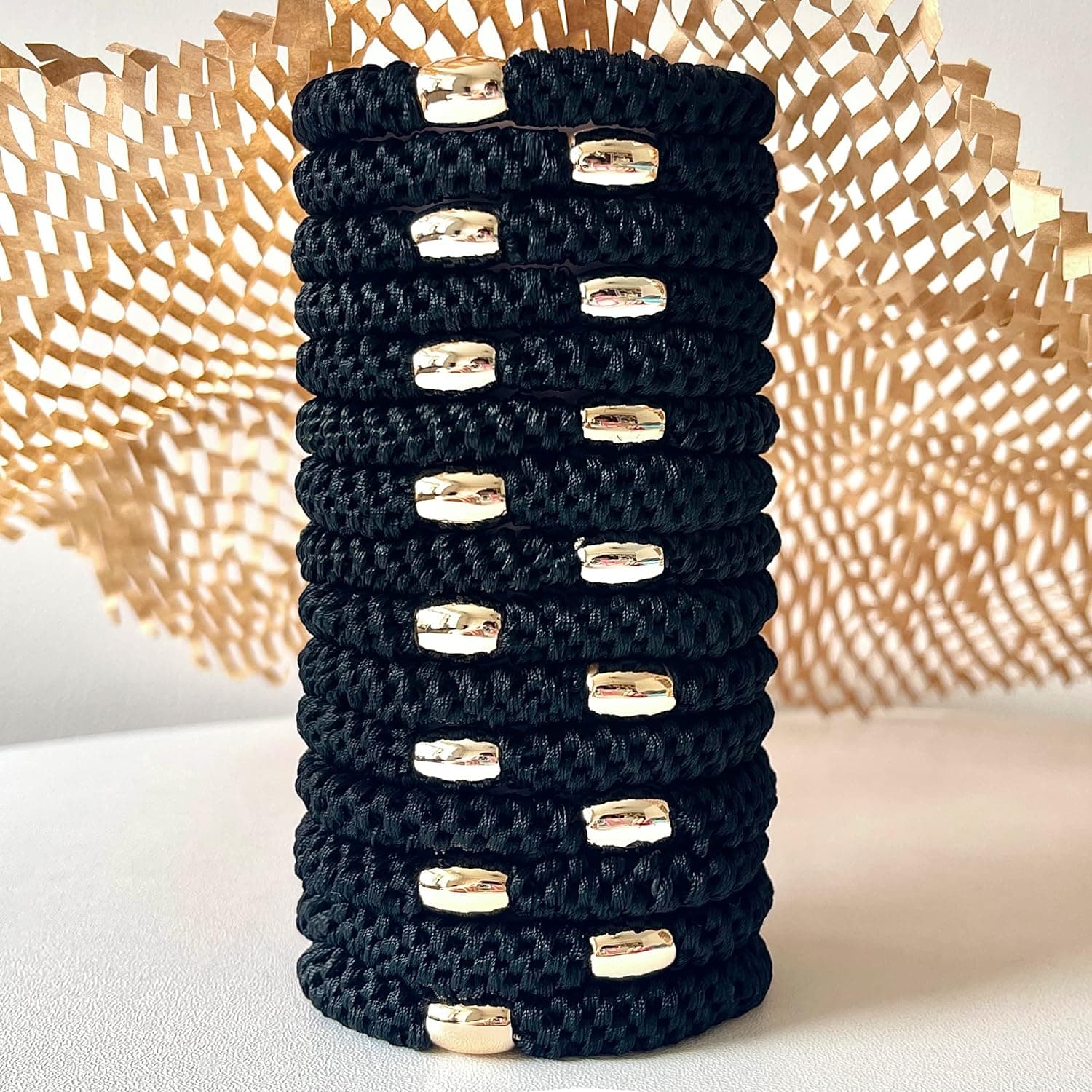 Tanha 17Pcs Hair Tie Bracelet,Hair Ties For Women Men,Ponytail Holders For Thick Hair,Strong Stretchy No Damage No Crease Hair Bands - Black，Brown (Black)