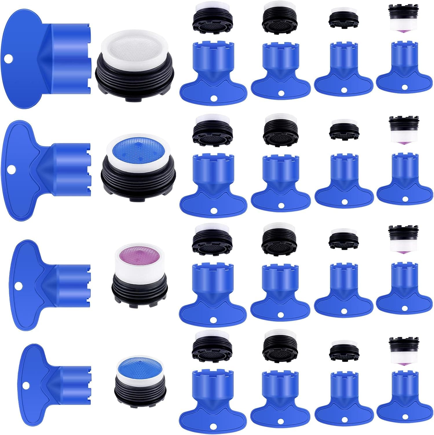12 Pieces Cache Faucet Aerator Key Wrenches Tool Removal with 12 Pieces Sink Faucet Aerator Replacement Cache Aerators for M 16.5 18.5 21.5 24 Cache Aerators, Flow Restrictor