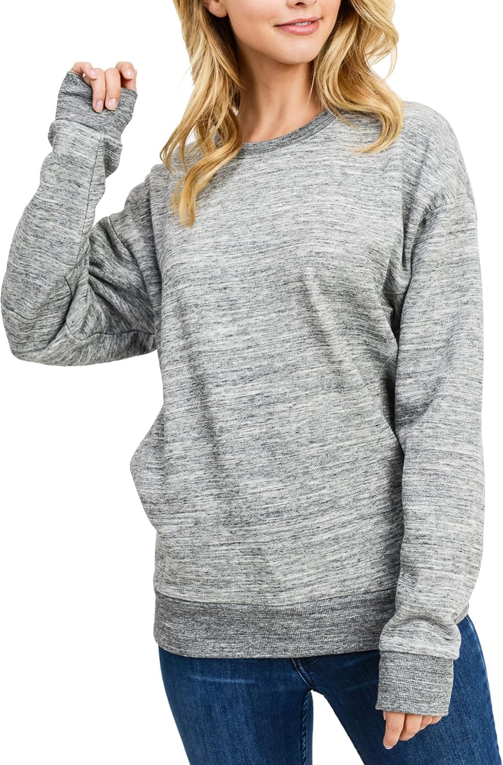 esstive Women's Ultra Soft Fleece Long Sleeve Active Cozy Lightweight Classic Crewneck Sweatshirt