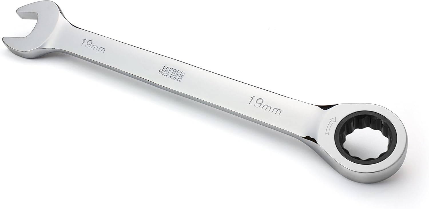 Jaeger 19 mm TIGHTSPOT Ratchet Wrench with Precision Movement and Hardened, Polished Steel for Projects with Metric Tight Spaces