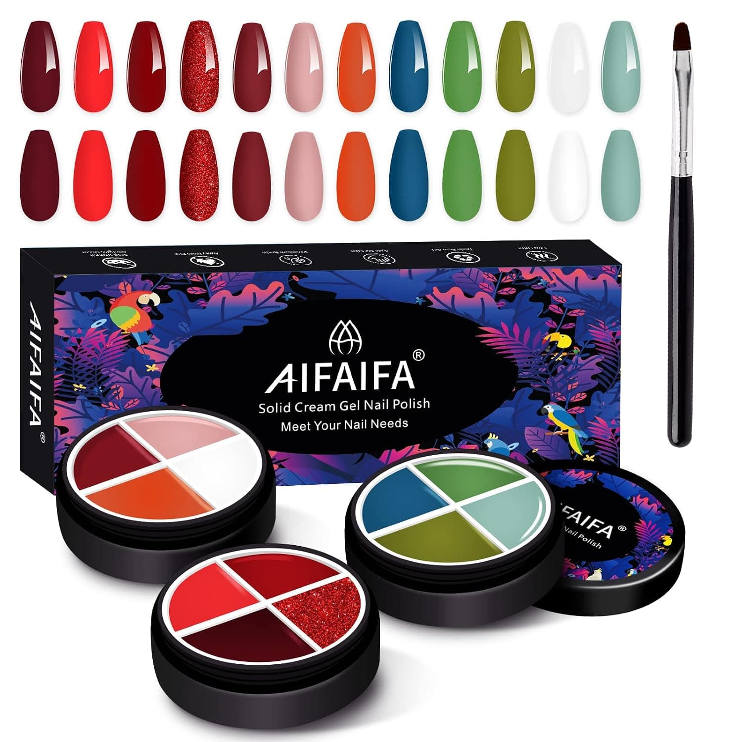 AIFAIFA Solid Cream Gel Polish, 4 In 1 Gel Pudding Nail Polish Mud Gel Polish Art Paint UV Soak Off UV Solid Gel Polish Palette DIY Salon Manicure Kit Holiday Gift for Girls Women 12 Colors