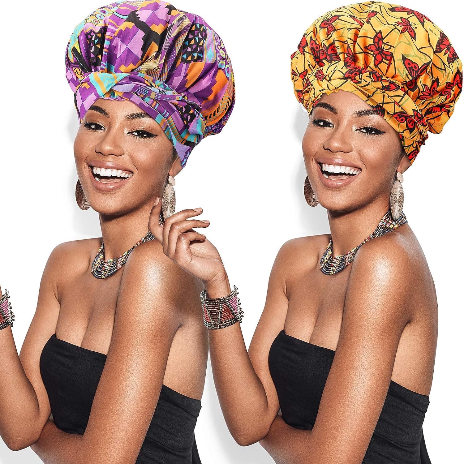 Geyoga 2 Pieces Satin Bonnet Sleep Cap African Print Wrap for Women ()