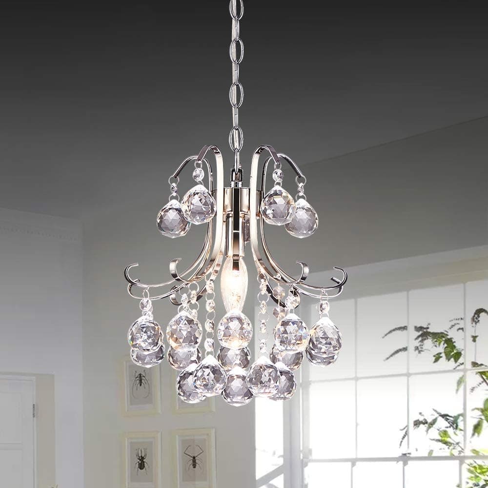 Berliget Modern Adjustable Chain Flush Mount Chrome Metal Raindrop Crystal Ball Pendant Light Mini Crystal Chandelier, Ceiling Light Fixture for Living Room, Bedroom, Kitchen, Study