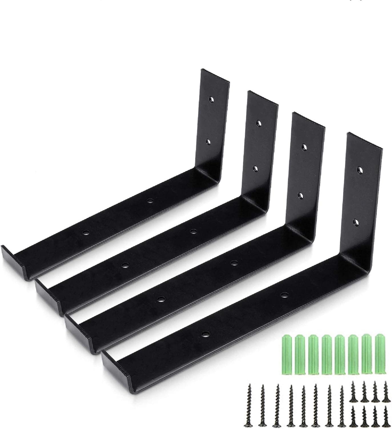4Pcs Shelf Brackets,9.4" L x 4.5" H x 1.6" W Heavy Duty Rustic Industrial Metal Modern Decorative Shelving, Shelf Supports with Screws and Wall Plugs