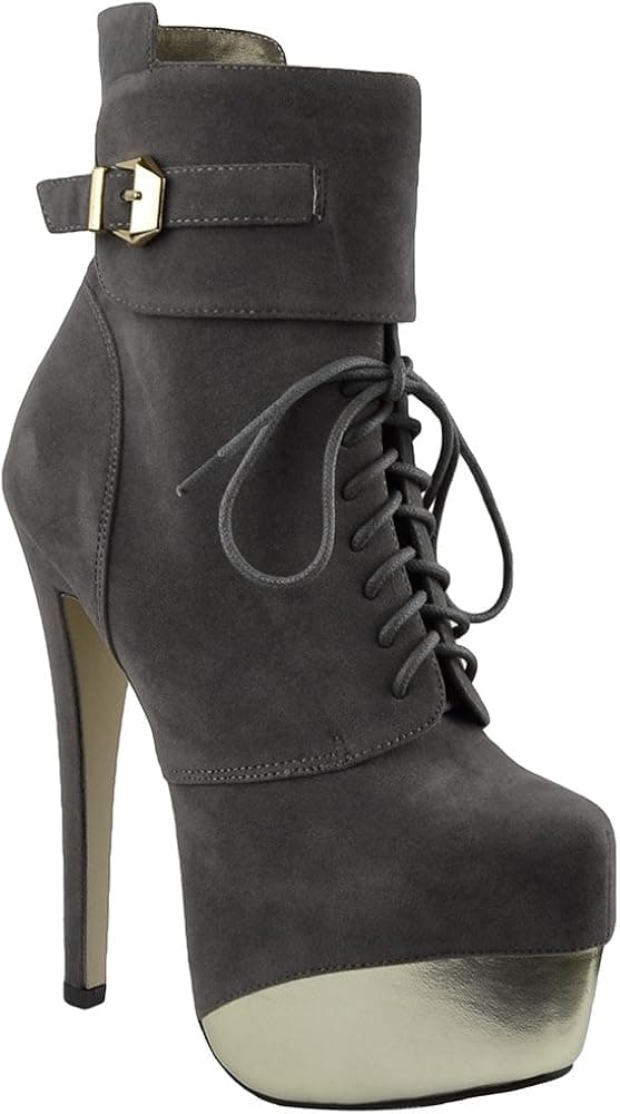 Women's Sexy Platform High Heels Boots Lace Up Mid Calf Wrapped Two Tones