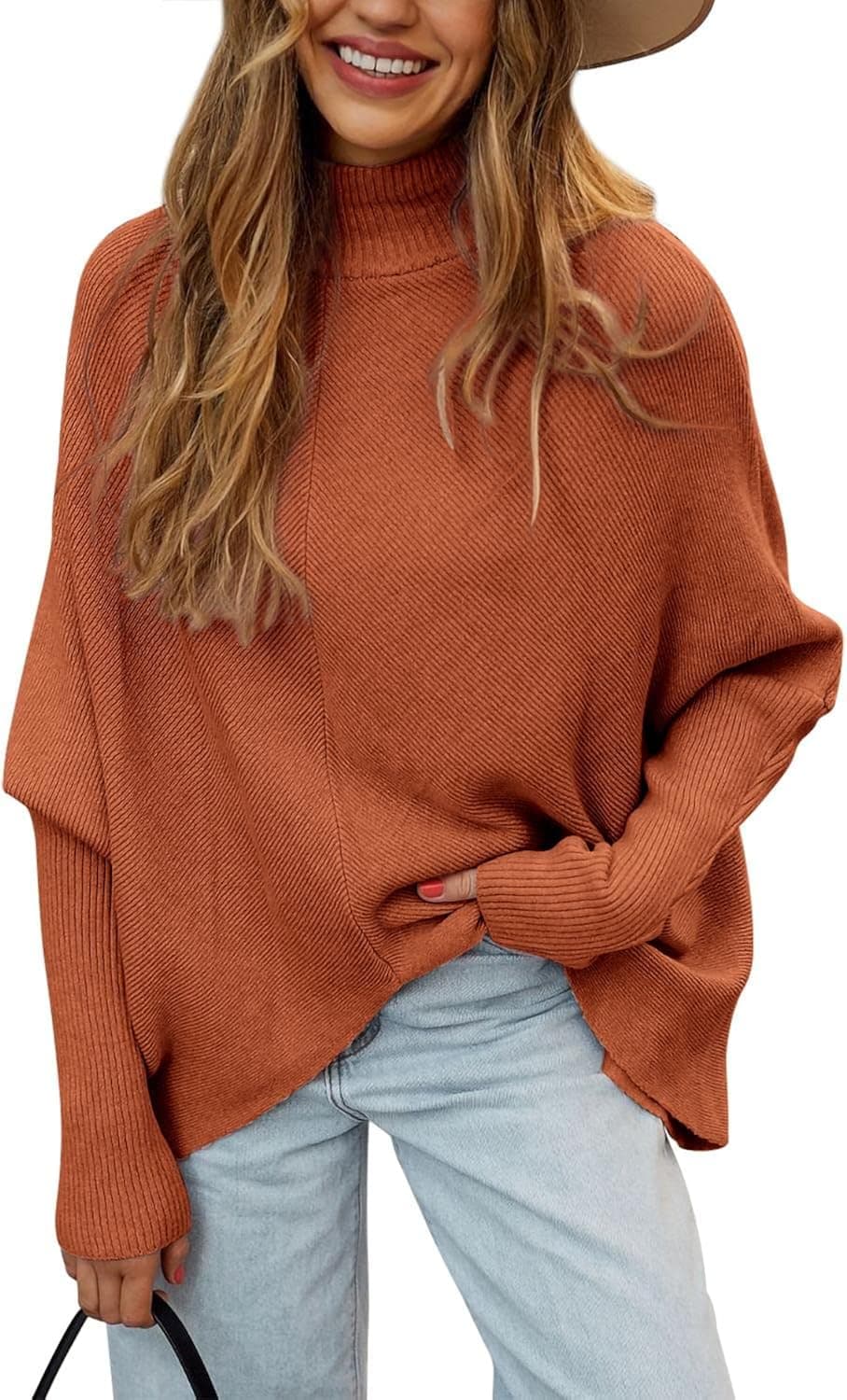 Imily Bela Women Sweaters Oversized Batwing Soft Loose Turtle Neck Knit Pullover Tunic Tops