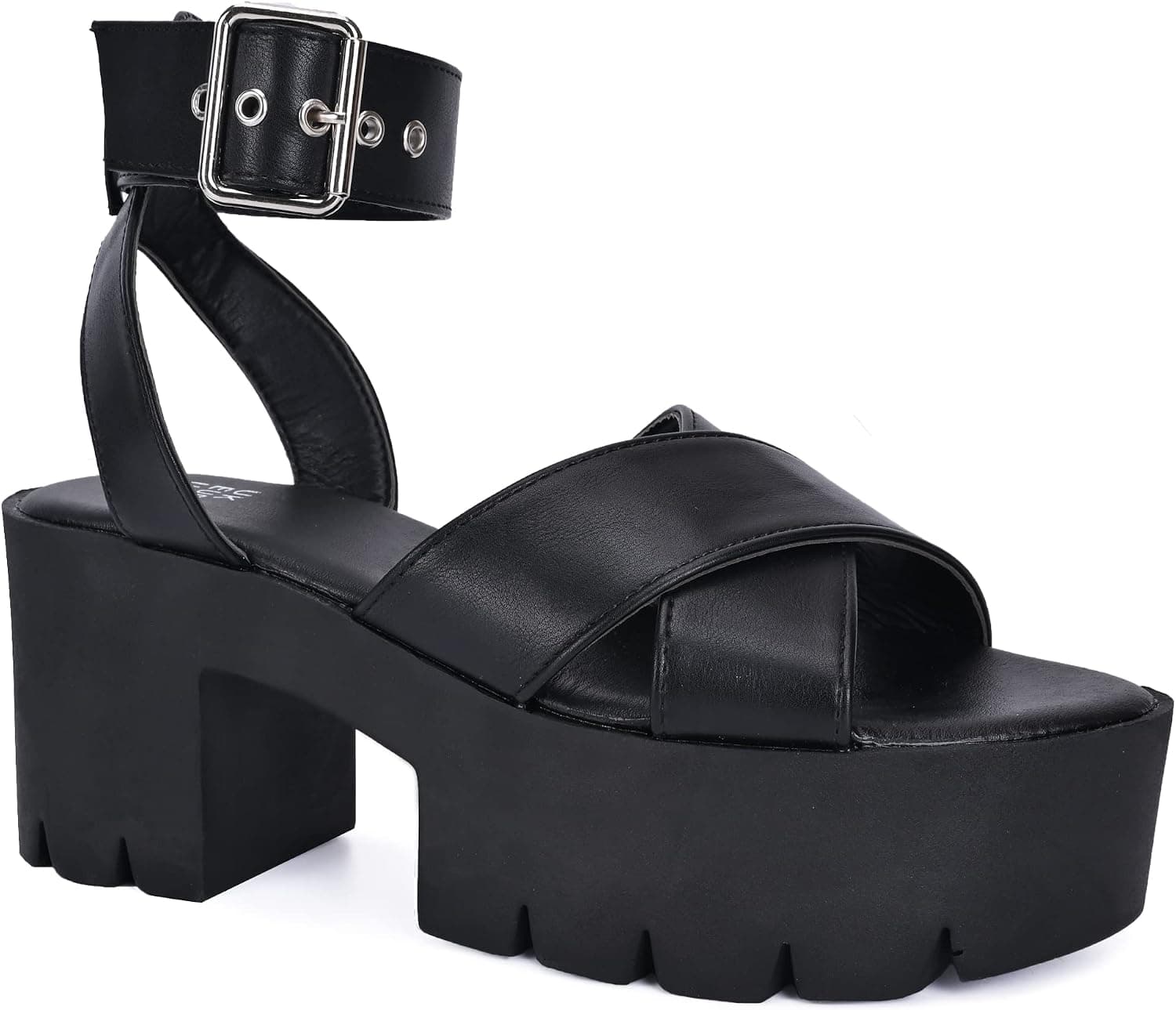 READYSALTED Women's Open Toe Strappy Platform Block Heel Sandals(JAFFA43-BK,US10)