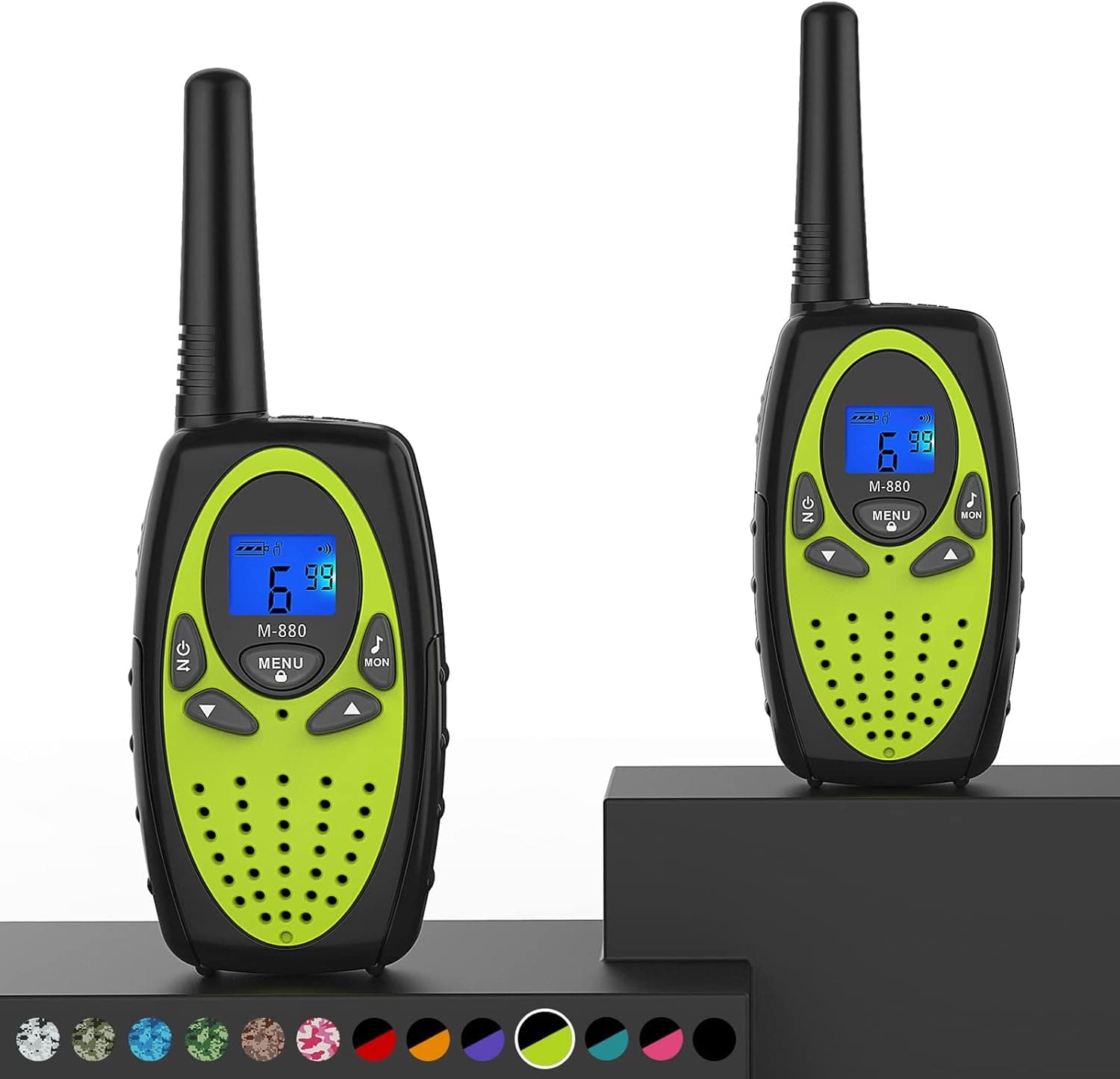 Walkie Talkies Long Range, Topsung M880 FRS Two Way Radio for Adults with Mic LCD Screen/Durable Wakie-Talkies with Noise Cancelling for Men Women Outdoor Adventures Cruise Ship (Yellow Green 2 in 1)