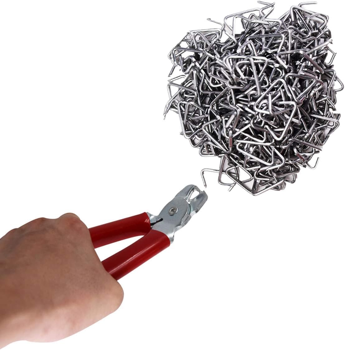 HARDK Hog Ring Pliers Angled & 500 Galvanized Hog Rings Set- Professional Upholstery Installation Kit