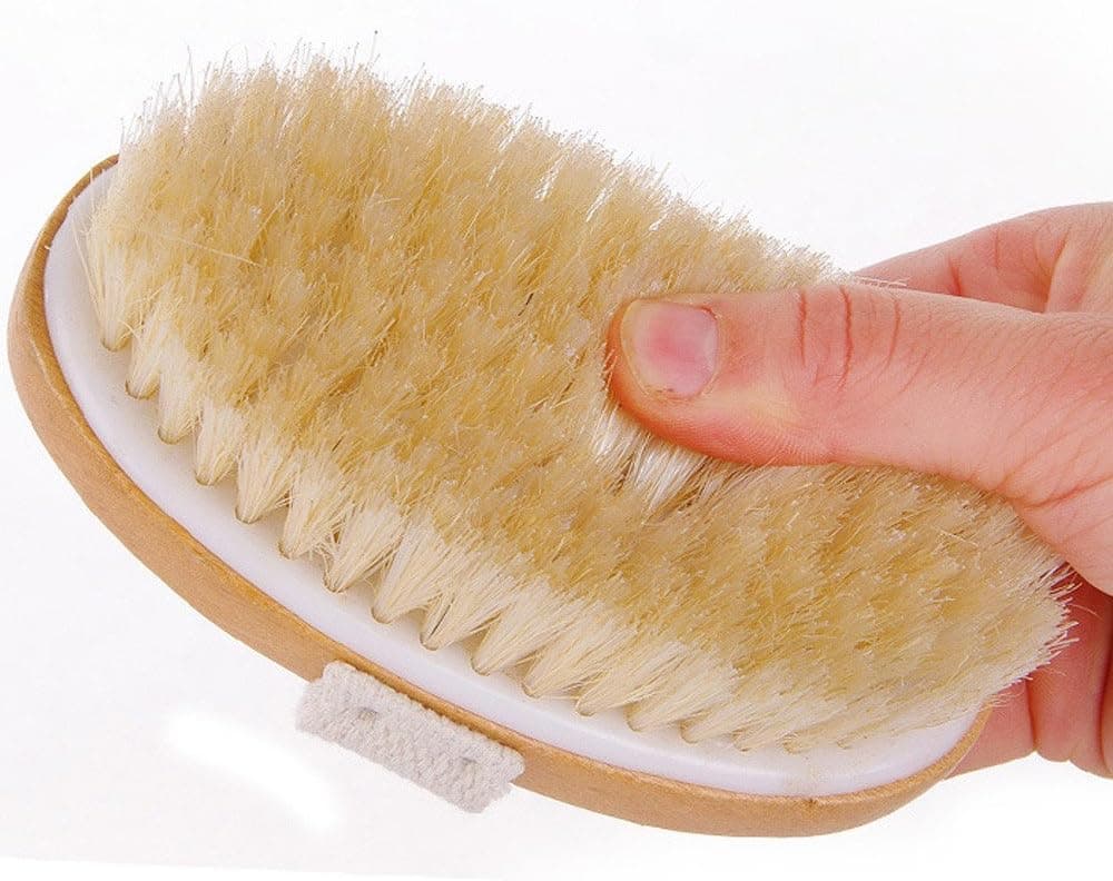 Bath Body Brush Boar Bristles Exfoliating Body Massager with Long Wooden Handle for Dry Brushing and Shower