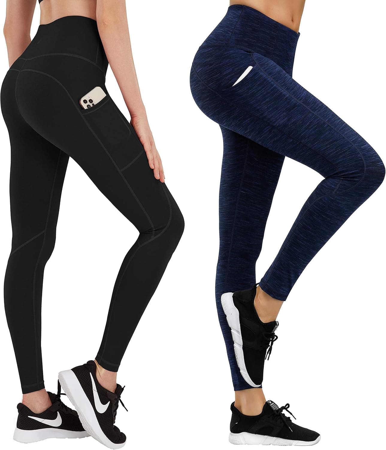 LifeSky Women Yoga Leggings Pants: High Waist Tummy Control 4-Way Stretch Yoga Pants with 3 Pockets for Ladies - Compression Anti-Squat Proof Tights for Workout Gym Running Athletic Exercise Fitness