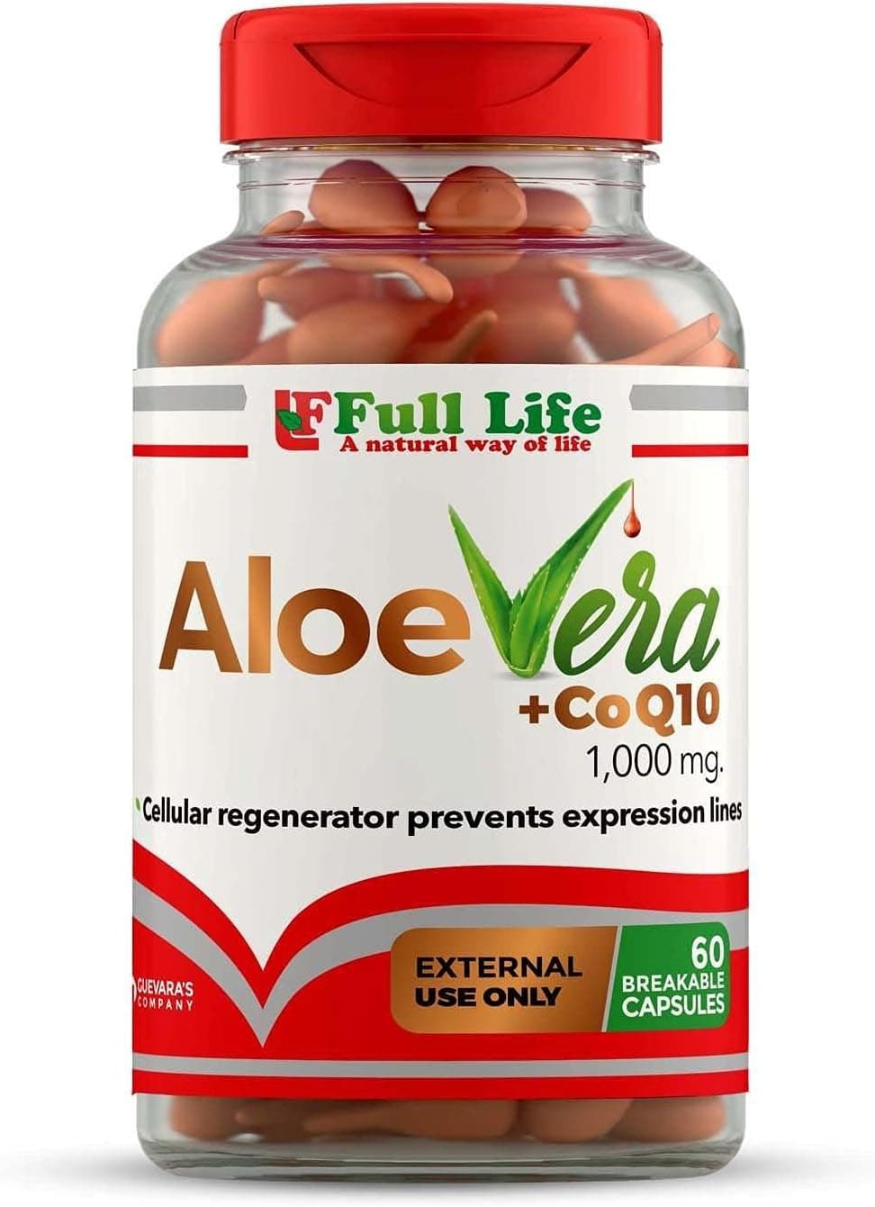 Full Life Aloe Vera + Vitamin E, 60 Breakable Capsules - Moisturising, Anti-Aging - Healthy Skincare