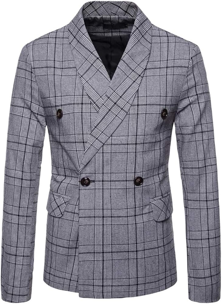 YFFUSHI Mens Floral Dress Suit Double Breasted Stripes/Plaids Stylish Casual Blazer Jacket