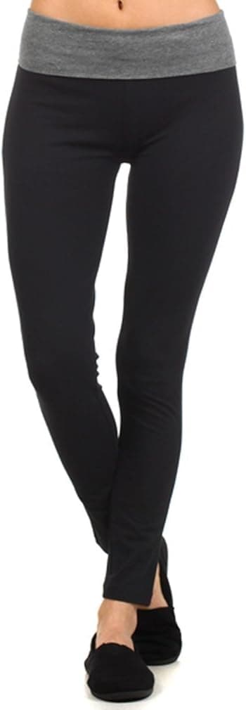 MOPAS Yoga Pants with Fold Over Solid Waistband Grey Size S